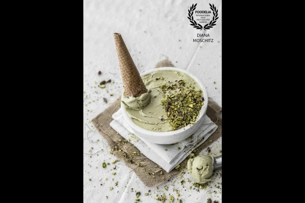 When speaking to the award-winning Gelateria who hired me to photograph their flavours I was speechless when they explained the cost, per kilo of making this pistachio ice-cream. The ice-cream tastes as precious as its price tag.
